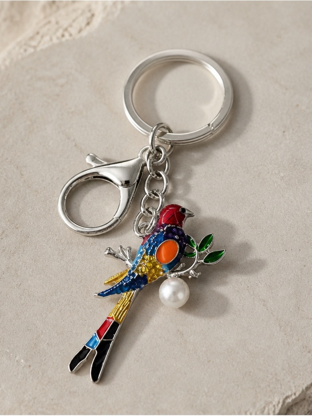 Mint Enamel Parrot Key &  Charm -2 gold 3 silver